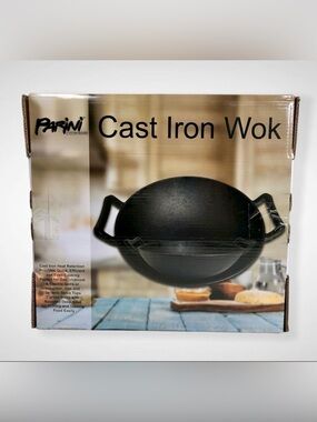 Parini Wok Preseasoned Cast Iron Wok 11.5!